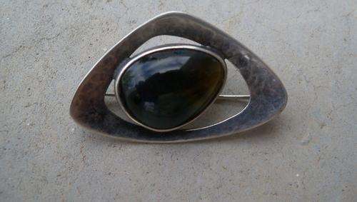 Silver Brooch with Precious Gemstone - High Quality