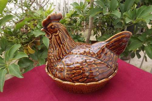 Porcelain Bowl - basket with chicken lid.