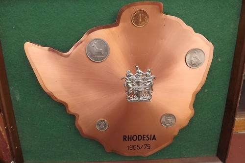 Copper Plate with Coins used in Rhodesia from 1955 to 1979