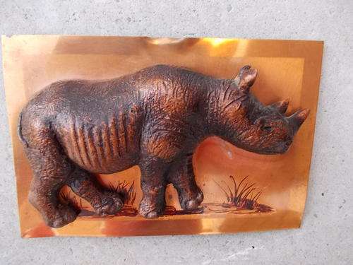 Rhino on Copper Plate. Made in Zimbabwe