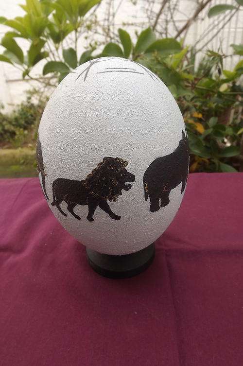Decorated Ostrich Egg on stand