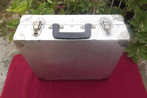 Aliminium and wood briefcase - 37.5cm x 35.5cm. depth 12cm
