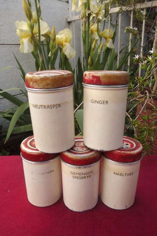 Set of  5 Vintage Tin Spice shakers