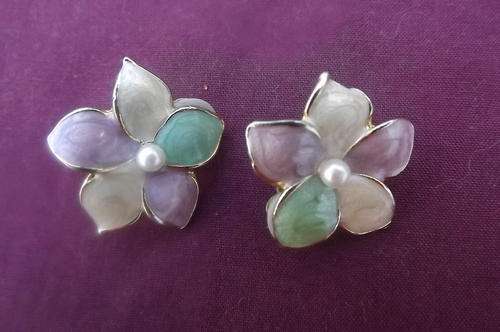Pair of Pastel coloured enamel clip on earrings