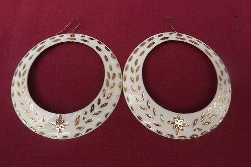 Pair of Large white enamel with gold earrings