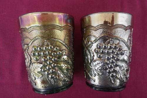 2 x Carnival Glass Tumblers with Grape Design