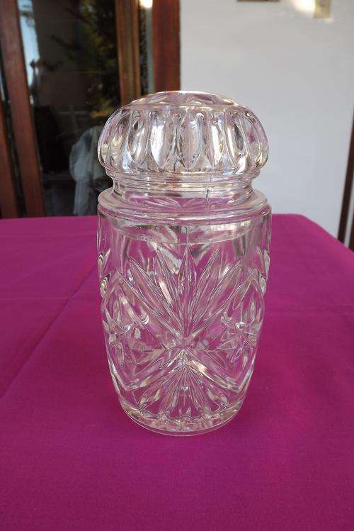 Thick Glass Container with small chip on both container and stopper rim - 16cm high without stopper