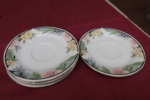 Set of 4 Regent China Saucers - Floral with Gilded Rim