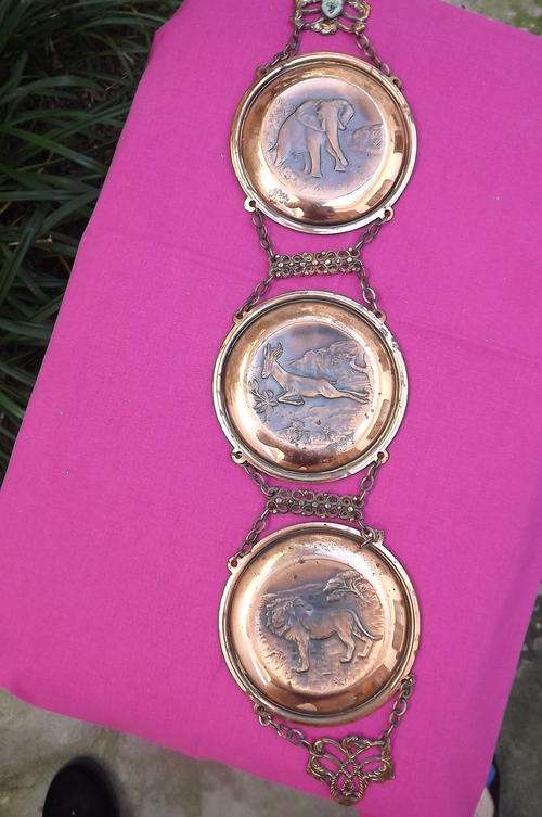 Brass Wall Hanger - 3 Small Plates hanging on a chain