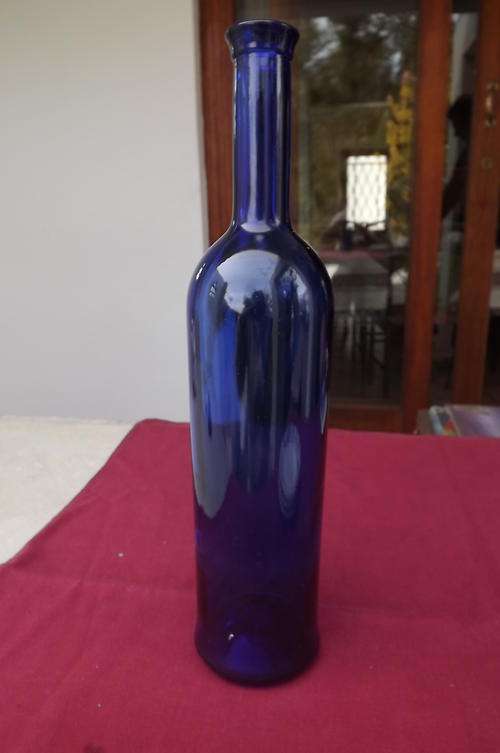 Tall Blue Glass Bottle - 33cm long