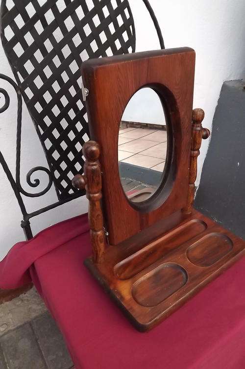 Vintage Mirror in Wooden Swivel Frame on Stand with divisions for your make up - frame 19x30cm
