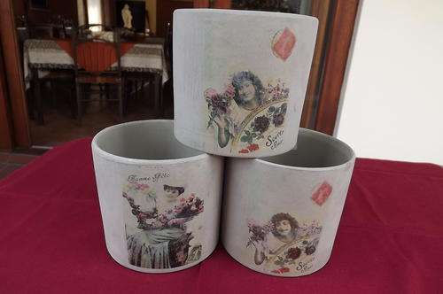 Set of 3 Ceramic Plant Holders - height - 12cm each