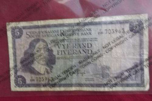 SA R5 Note - signed TW de Jongh 1974 - fractional numbering - good condition but dirty