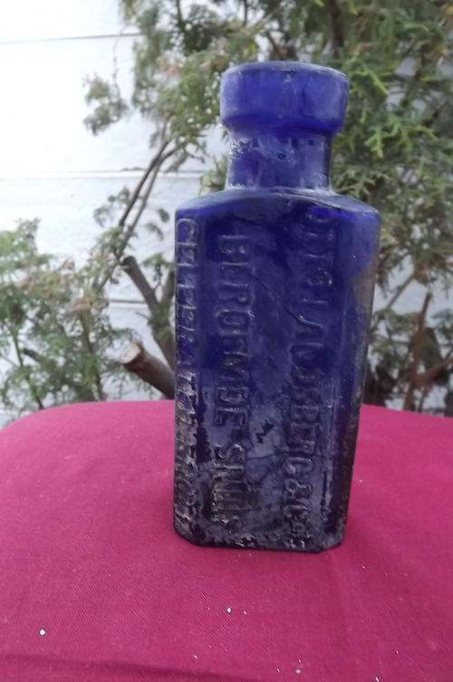 Antique Blue Glass Otto Landsberg Celebrated Snuff Bottle with Wide Mouth Lip - 13cm tall