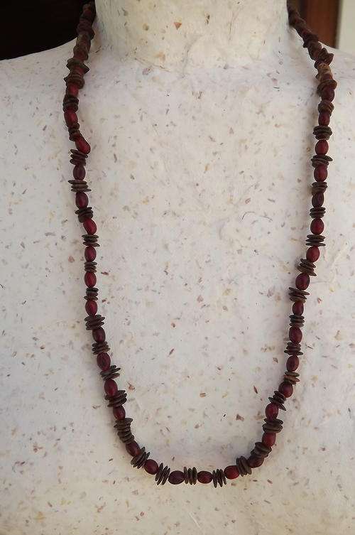 Ethnic Necklace made from small red coloured pips and brown seeds - pretty