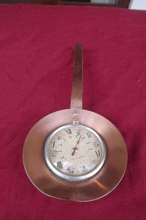 Small Copper Pan Ornament with Thermometer - 11cm diameter