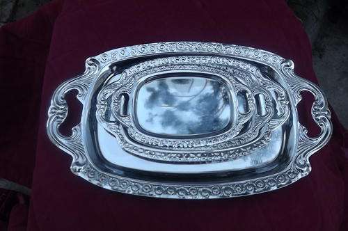 Set of 4 Chrome Plated Trays - Largest 20x34cm - smallest 11x18cm - as new