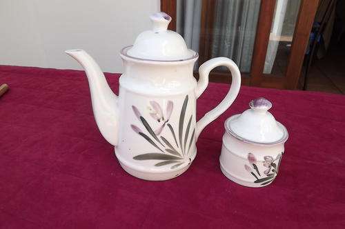 Porcelain Coffee/Teapot and Sugar Pot by Regent China - lavender design -kettle height 20cm with lid
