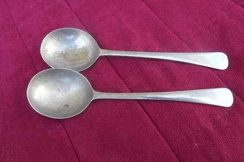 Set of 2 Pak-Alam Antique Nickel Plate Soup Spoons