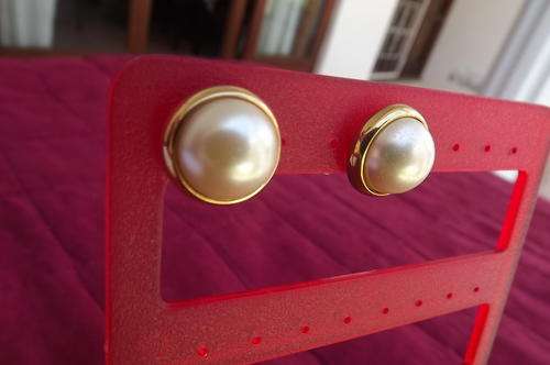 Gold and pearl button piercing earrings.Always a winner.Good quality.Piercing pin at top of back