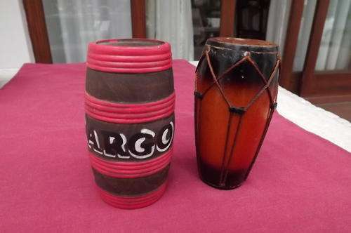 Lot of 2 wooden ornaments - 1 x Doppelblock model and other a drum