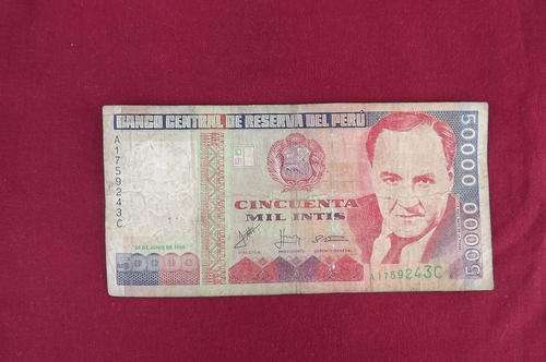 Peru 50 000 Intes banknote 1988.Not torn but a bit dirty
