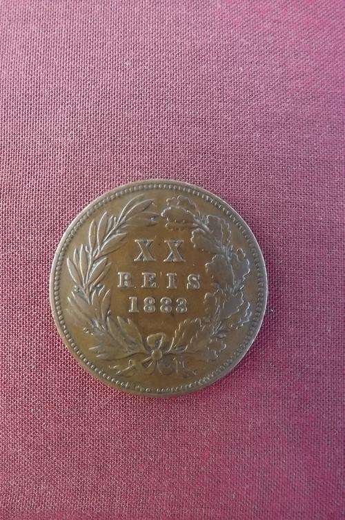 Portugal 20 Reis 1883 copper coin in EF condition