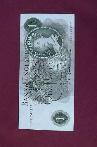 Old British One pound banknote still in crisp condition.