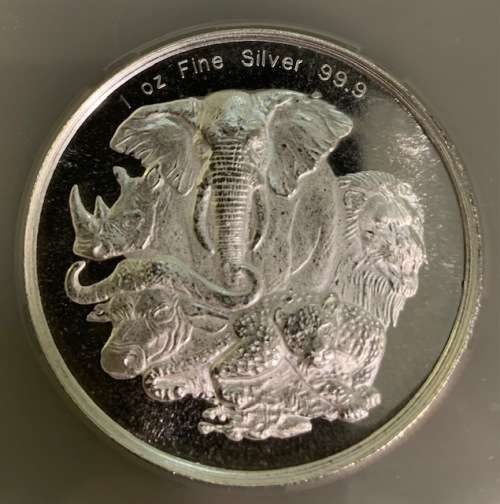 African Big 5 Rhino PROOF with COA 1oz .999 silver medallion