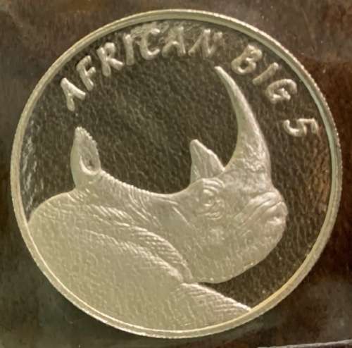 African Big 5 Rhino PROOF with COA 1oz .999 silver medallion
