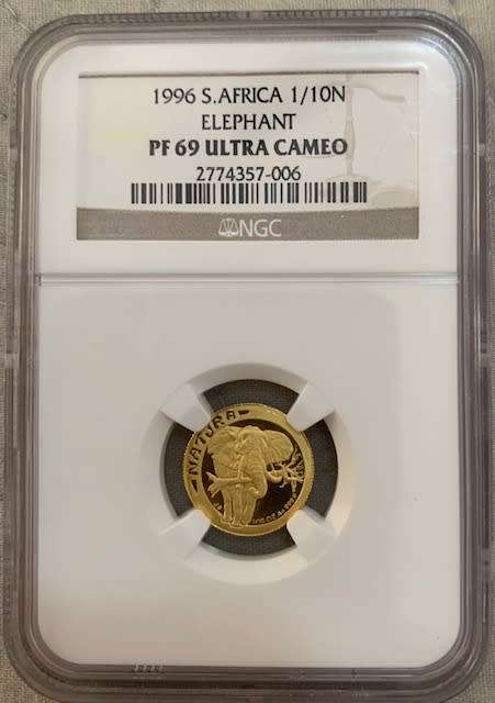 1996 .9999 Gold proof Natura Elephant ultra rare only 25 in NGC PF69 Ultra Cameo 1/10 ounce slabbed