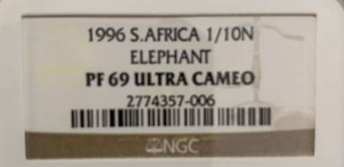 1996 .9999 Gold proof Natura Elephant ultra rare only 25 in NGC PF69 Ultra Cameo 1/10 ounce slabbed