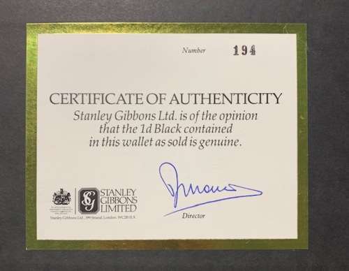 GB 1840 Penny Black, red maltese cross, COA, in official Stanley Gibbons album, a brief history