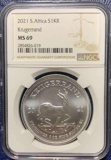 2021 1oz NGC certified MS69 Silver Krugerrand Coin (BU) slabbed