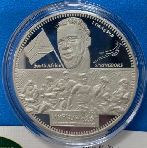 Invictus Siya Kolisi 99.9 pure silver proof Springbok rugby ltd edition coin with box and COA