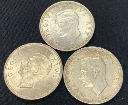 1948,1949and1950 Three South Africa 5 Shilling Coins 2.4oz silver content