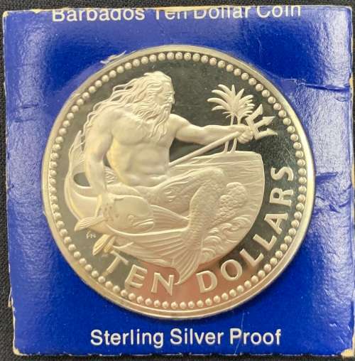 1974 Barbados Proof Silver 37.9 gr Neptune King of the Sea.