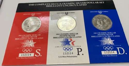1983 The Complete 2.58oz fine silver 3 coin Silver Dollar US Olympic Set unopened