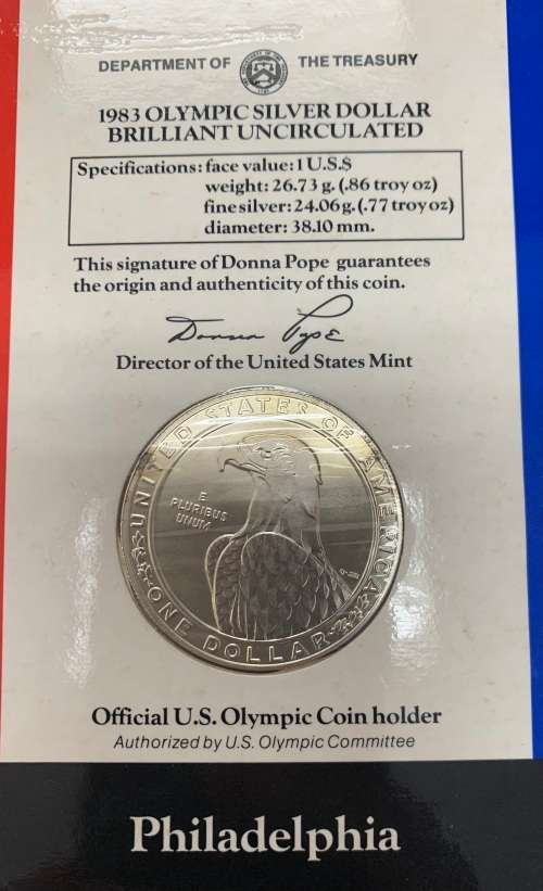 1983 The Complete 2.58oz fine silver 3 coin Silver Dollar US Olympic Set unopened