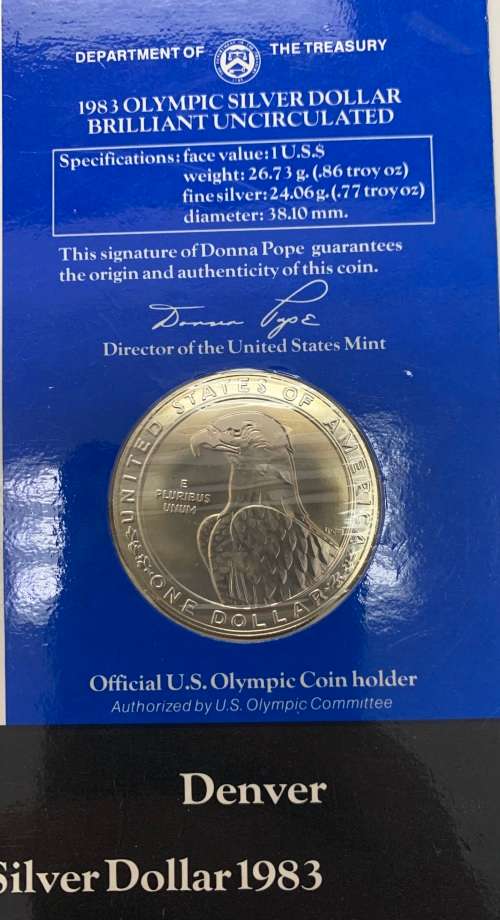 1983 The Complete 2.58oz fine silver 3 coin Silver Dollar US Olympic Set unopened