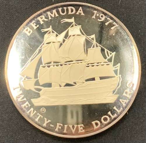 1977 $25 Bermuda 55gr (1.94oz) Proof silver coin with original box and COA rare