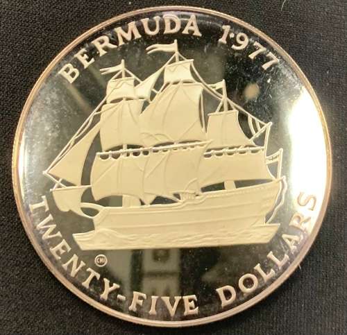1977 $25 Bermuda 55gr (1.94oz) Proof silver coin with original box and COA rare