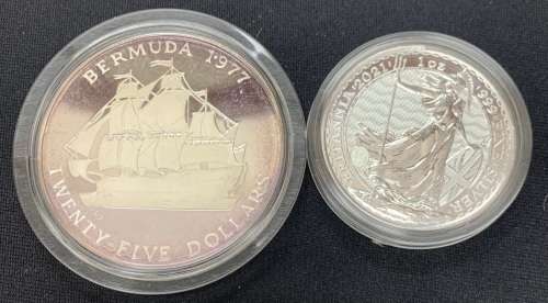 1977 $25 Bermuda 55gr (1.94oz) Proof silver coin with original box and COA rare