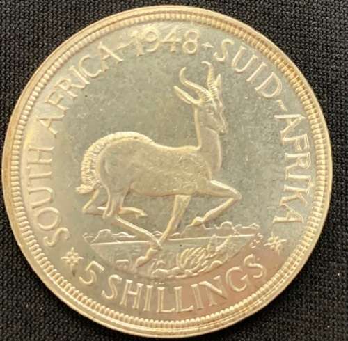 1948 South Africa 5 shilling 80% silver coin encapsulated