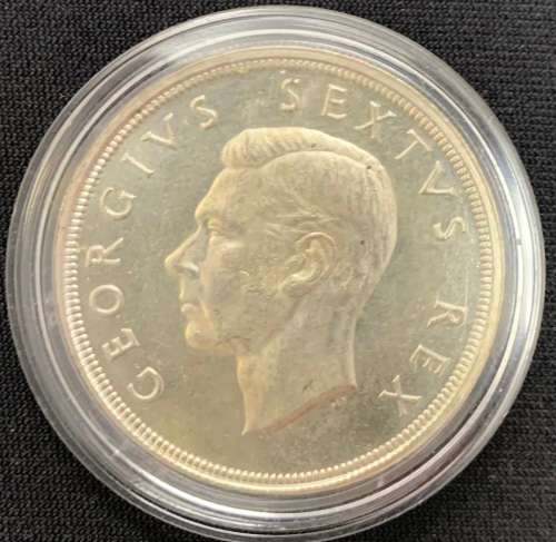 1948 South Africa 5 shilling 80% silver coin encapsulated