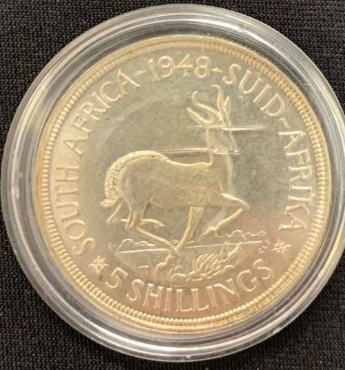 1948 South Africa 5 shilling 80% silver coin encapsulated