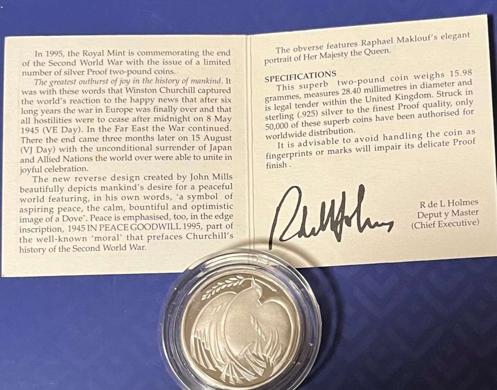 1995 Second World War Silver Proof Two Pound Coin with COA