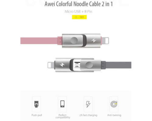 2 in 1 Android and iPhone Data and Charging Cable - 2 in 1