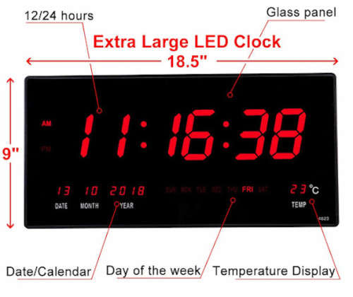 Large LED Clock white and blue