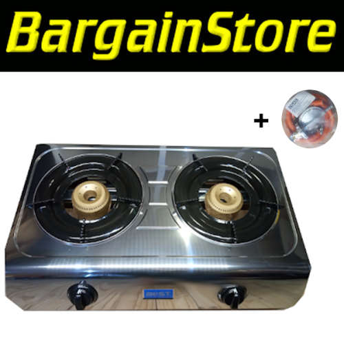 MASSIVE 4kg Double Burner Gas Stove with Regulator, Inlet Connector + 1m Hose